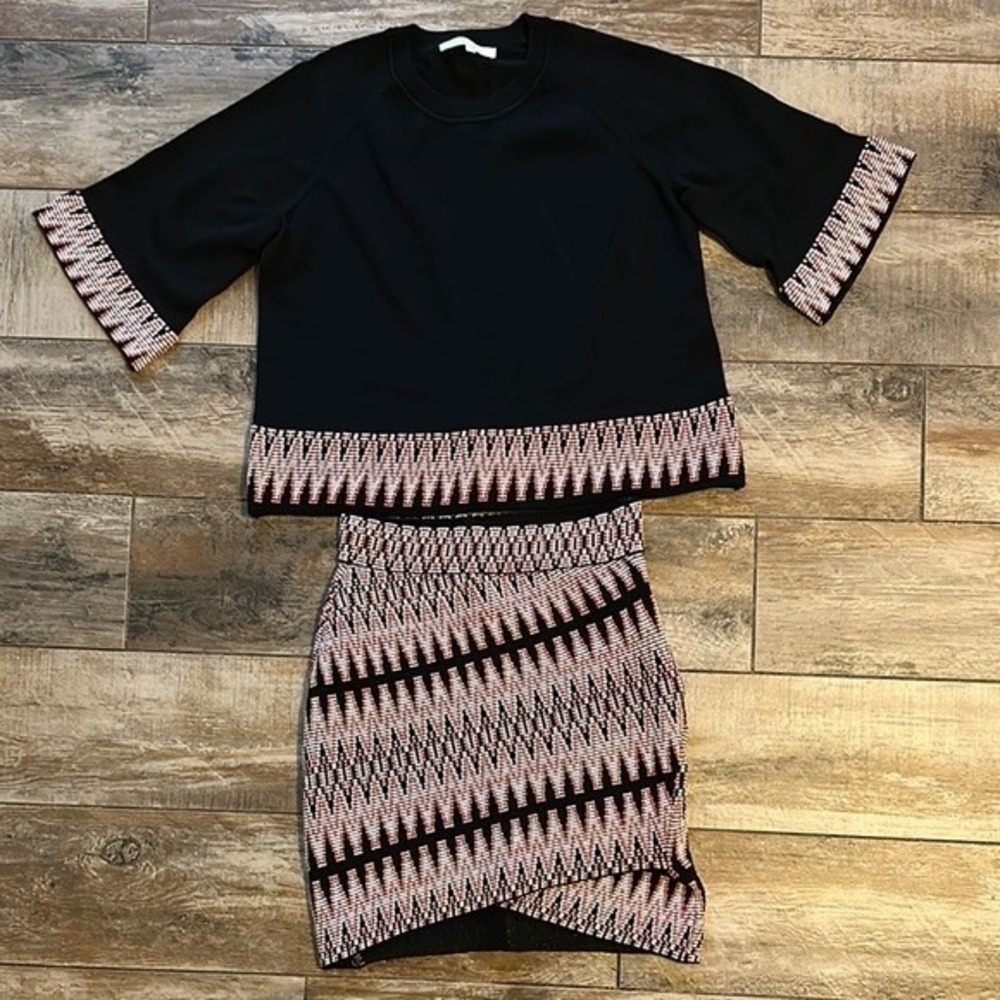 MAJE MOULANT SET IN JACQUARD Black and Orange Patterned Two-Piece Set
